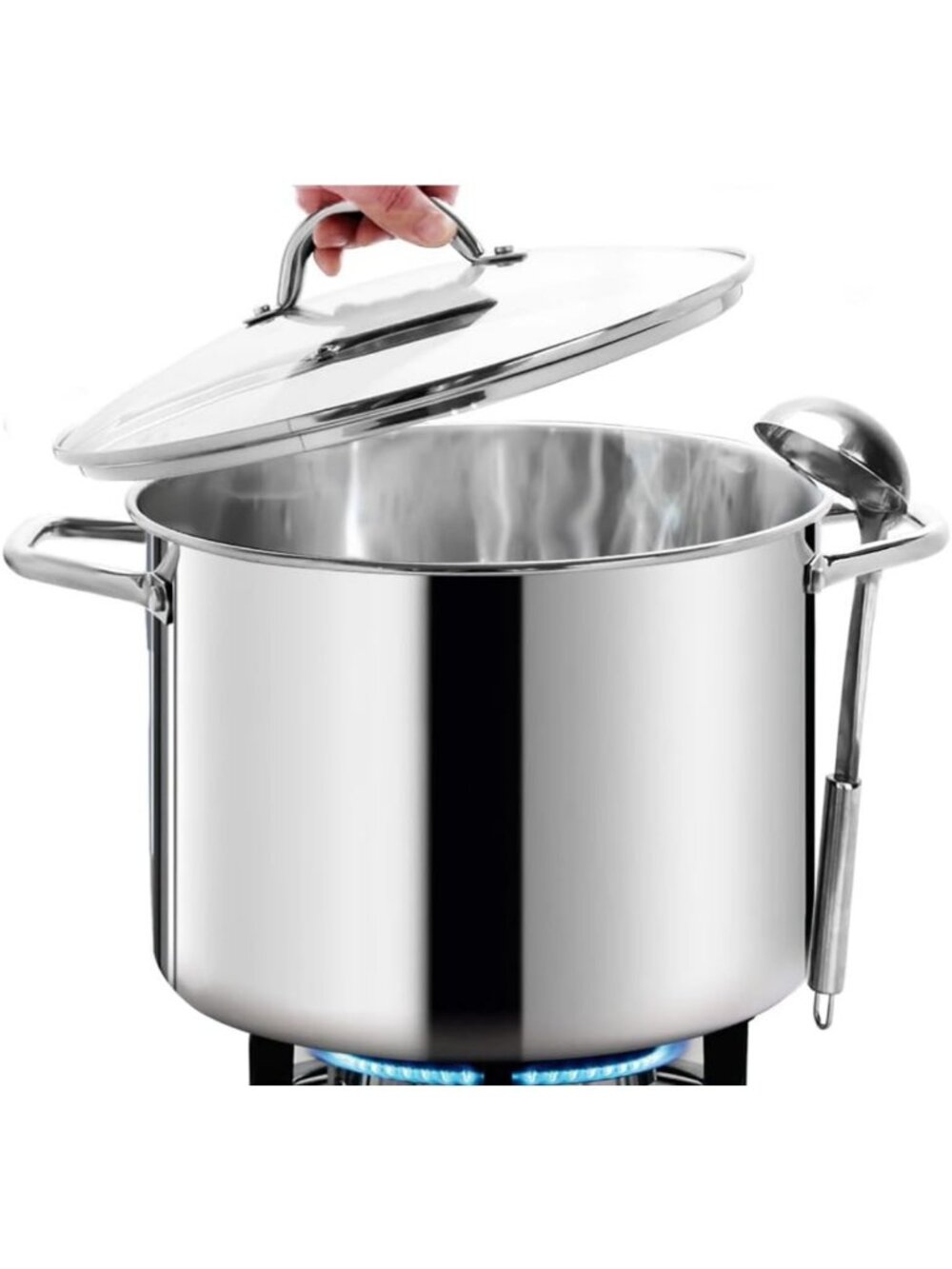 Large 12 Quart Stainless Steel Stock Pot with Glass Lid - Induction Ready